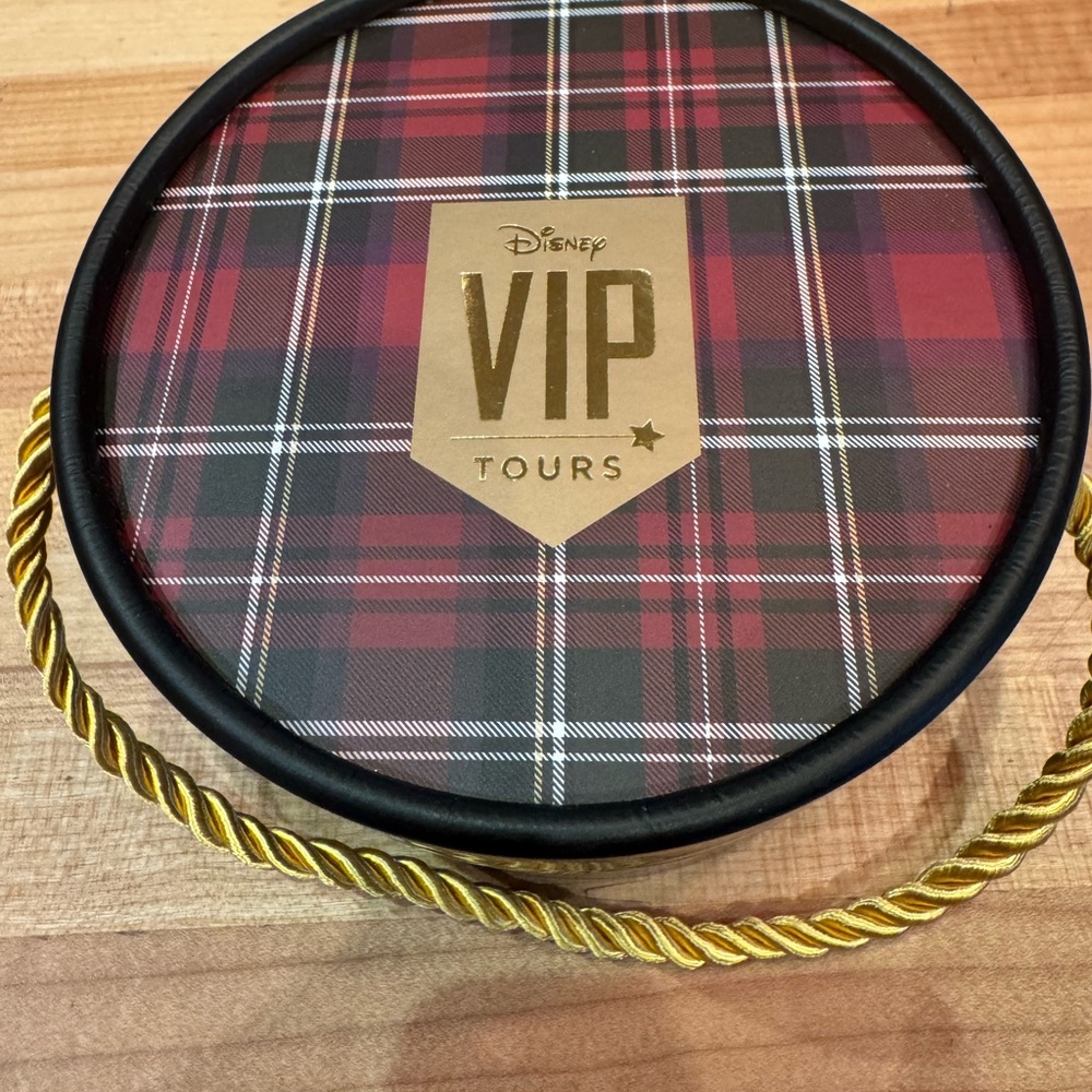Disney VIP Tours Plaid Gift Box with Gold Rope Handle Empty